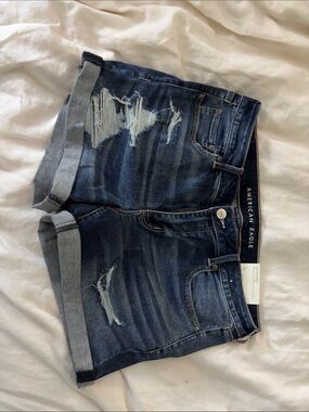 American Eagle Outfitters Dark Blue Distressed Denim Jean Shorts